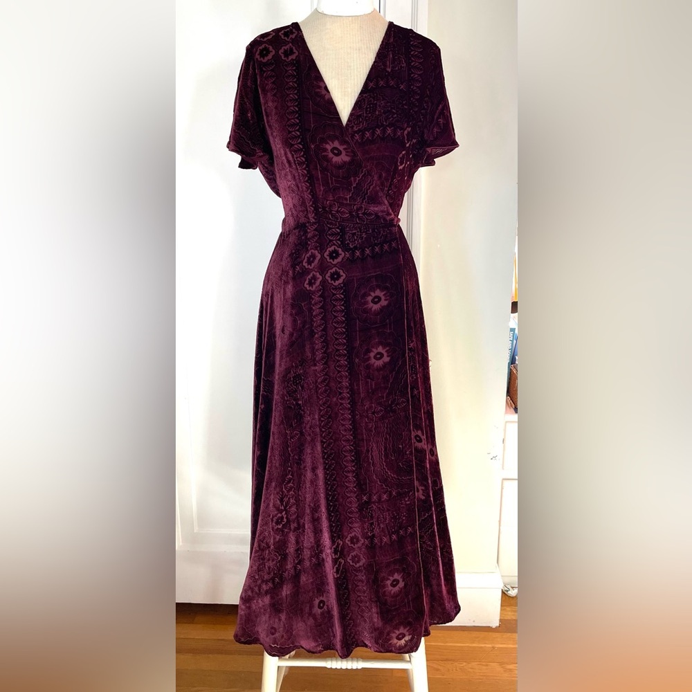 Polo Ralph Lauren Silk Velvet Burgundy Wrap Dress